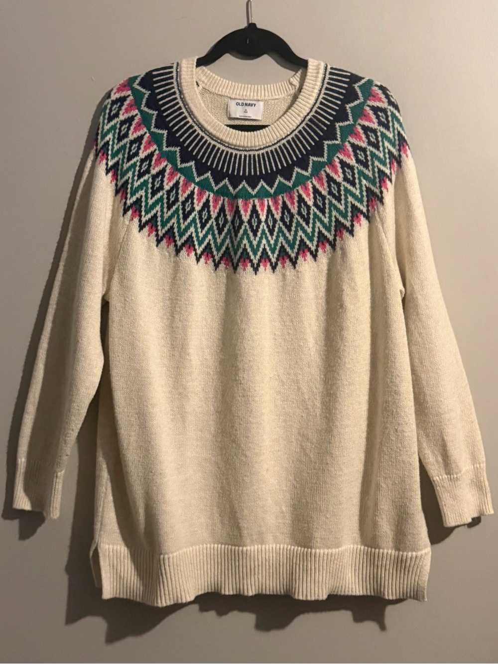 Old Navy Plus Cream with Multicolor Fair Isle Yoke Tunic Sweater